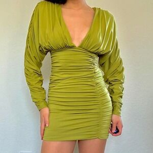 Garota Olive Green Long Sleeve Ruched Bodycon Mini Dress